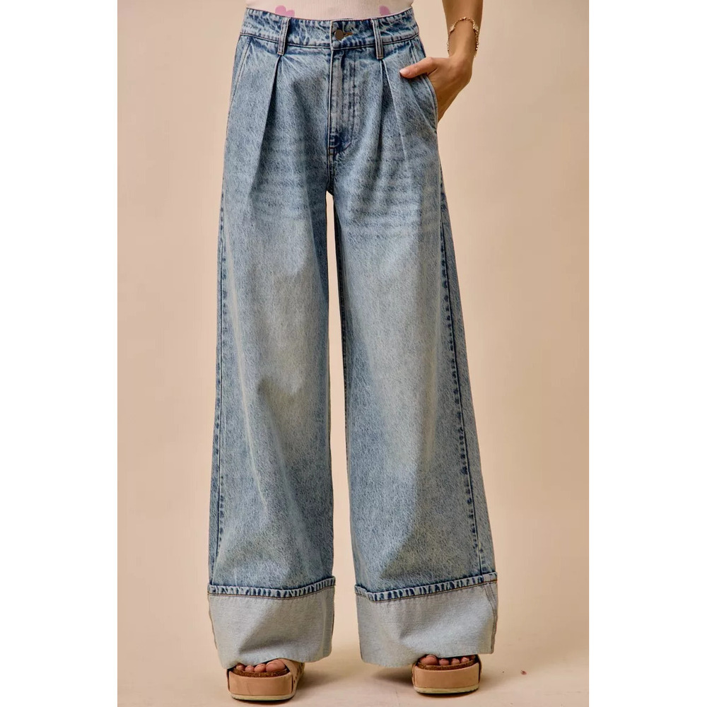 SO ME Mid Rise Plated Wide Leg Denim Jean - Picture 2 of 4